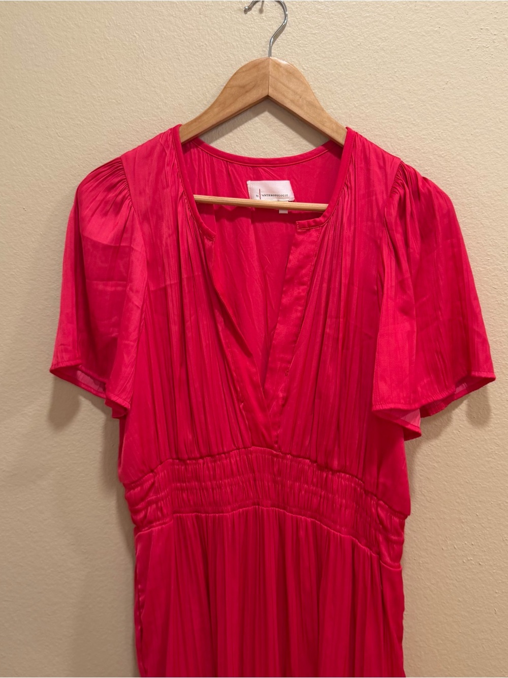 Anthropologie Somerset Bright Pink Satin Tiered Maxi Dress - Elegant V-Neck XL - Picture 12 of 12